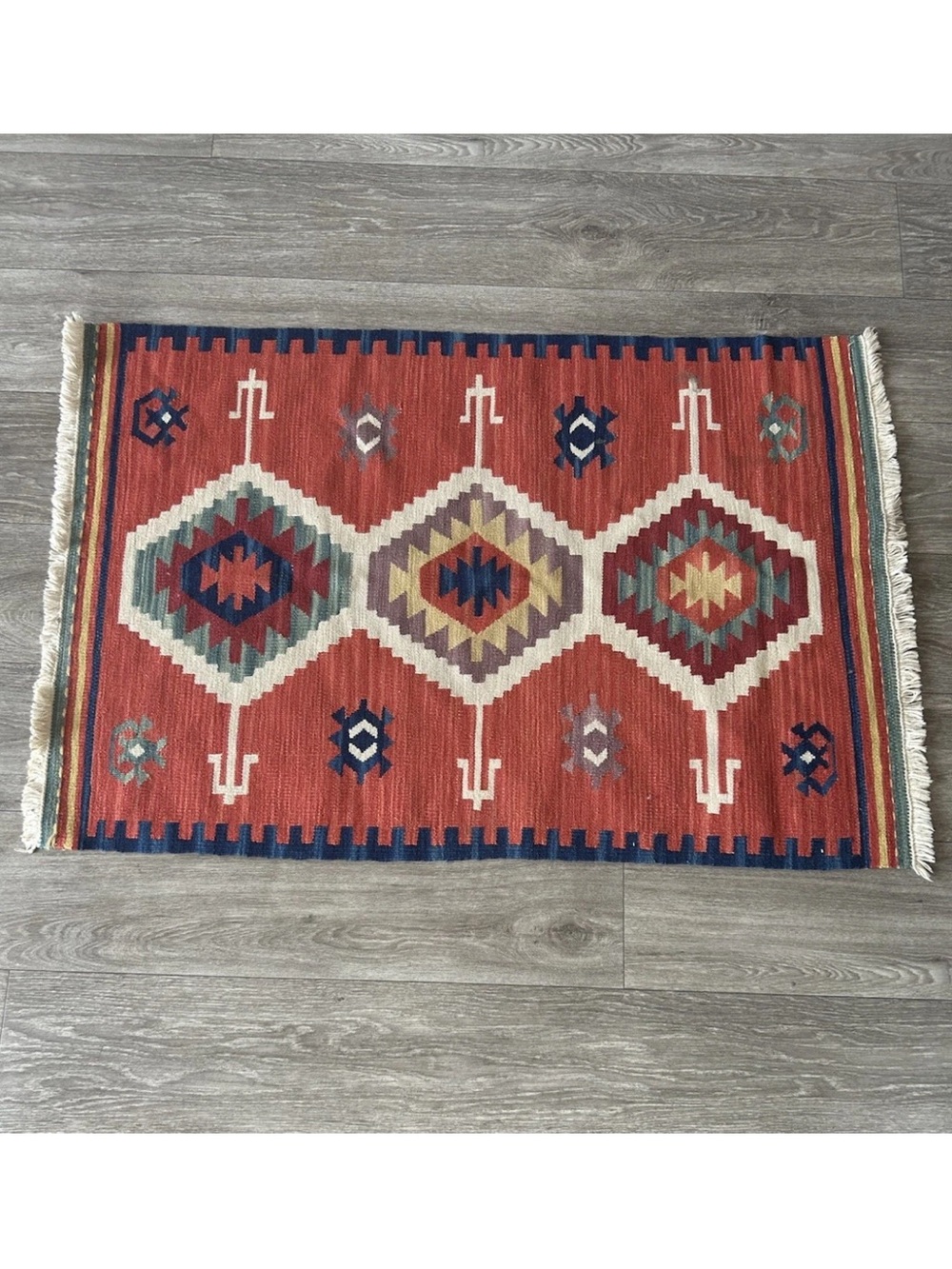 Vintage Kilim Rug Hand Woven Wool Turkish Tribal Geometric Southwestern 25x38 - Picture 10 of 14